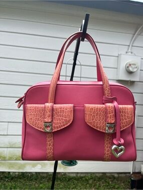 Brighton Pink Satchel with Croc-Texture Accents and Heart Charm